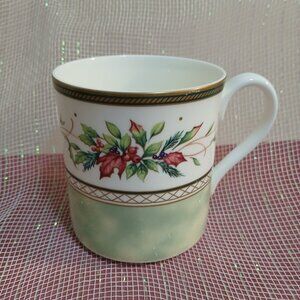 Fitz & Floyd Winter Holiday Porcelain Mug-Holly Berries-1999